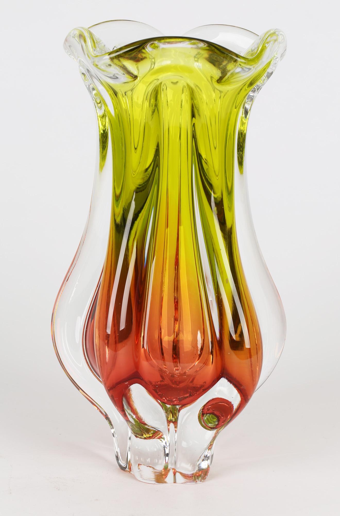 20th Century Josef Hospodka Czech Hand Crafted Art Glass Chribska Glass Vase