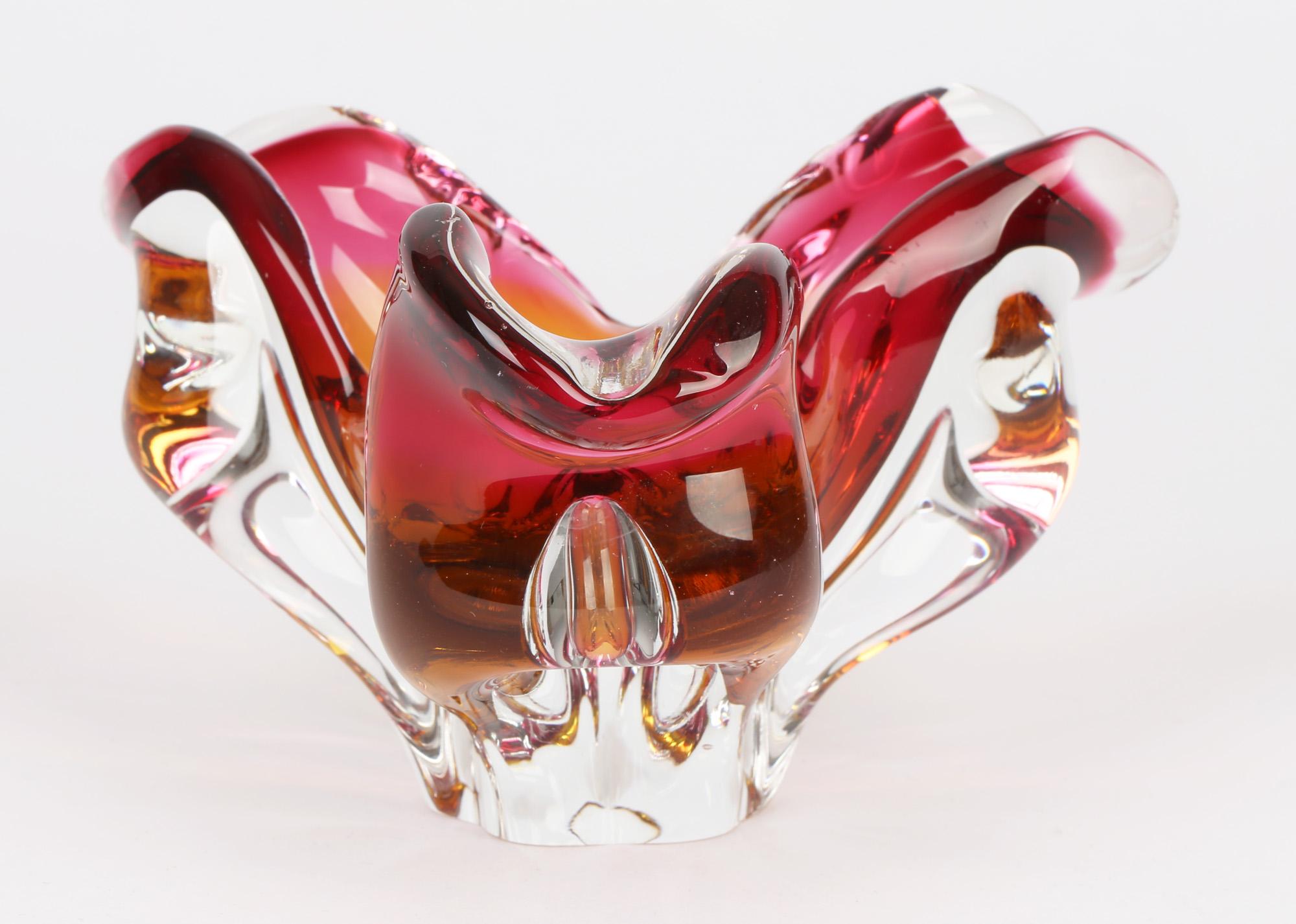 Hand-Crafted Josef Hospodka Czech Mid-Century Art Glass Chribska Glass Bowl For Sale