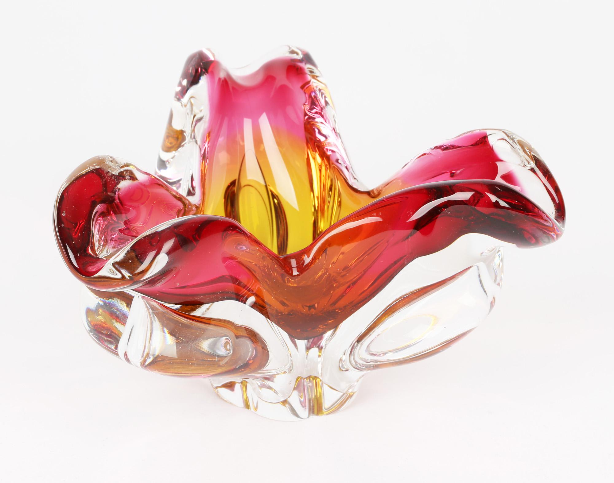 Josef Hospodka Czech Mid-Century Art Glass Chribska Glass Bowl For Sale 1