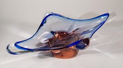 Josef Hospodka para Chribska Cuenco Sommerso Azul y Naranja, Vidrio artístico checo