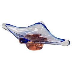 Bol Sommerso bleu et orange de Josef Hospodka pour Chribska, verre d'art tchèque