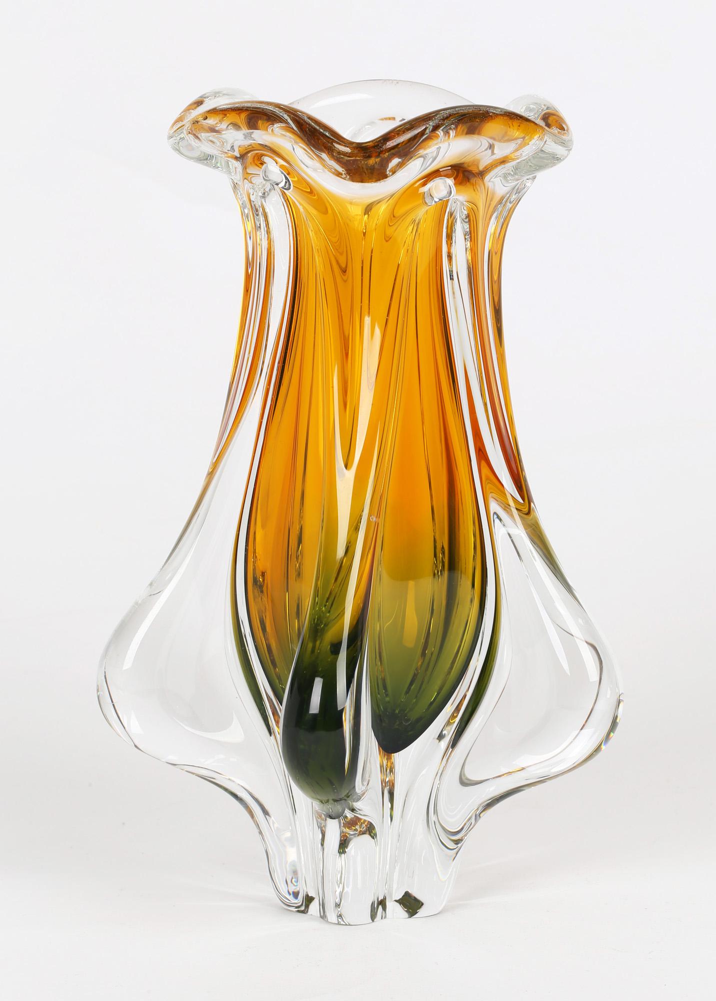 Mid-Century Modern Josef Hospodka for Chribska Czech Art Glass Vase