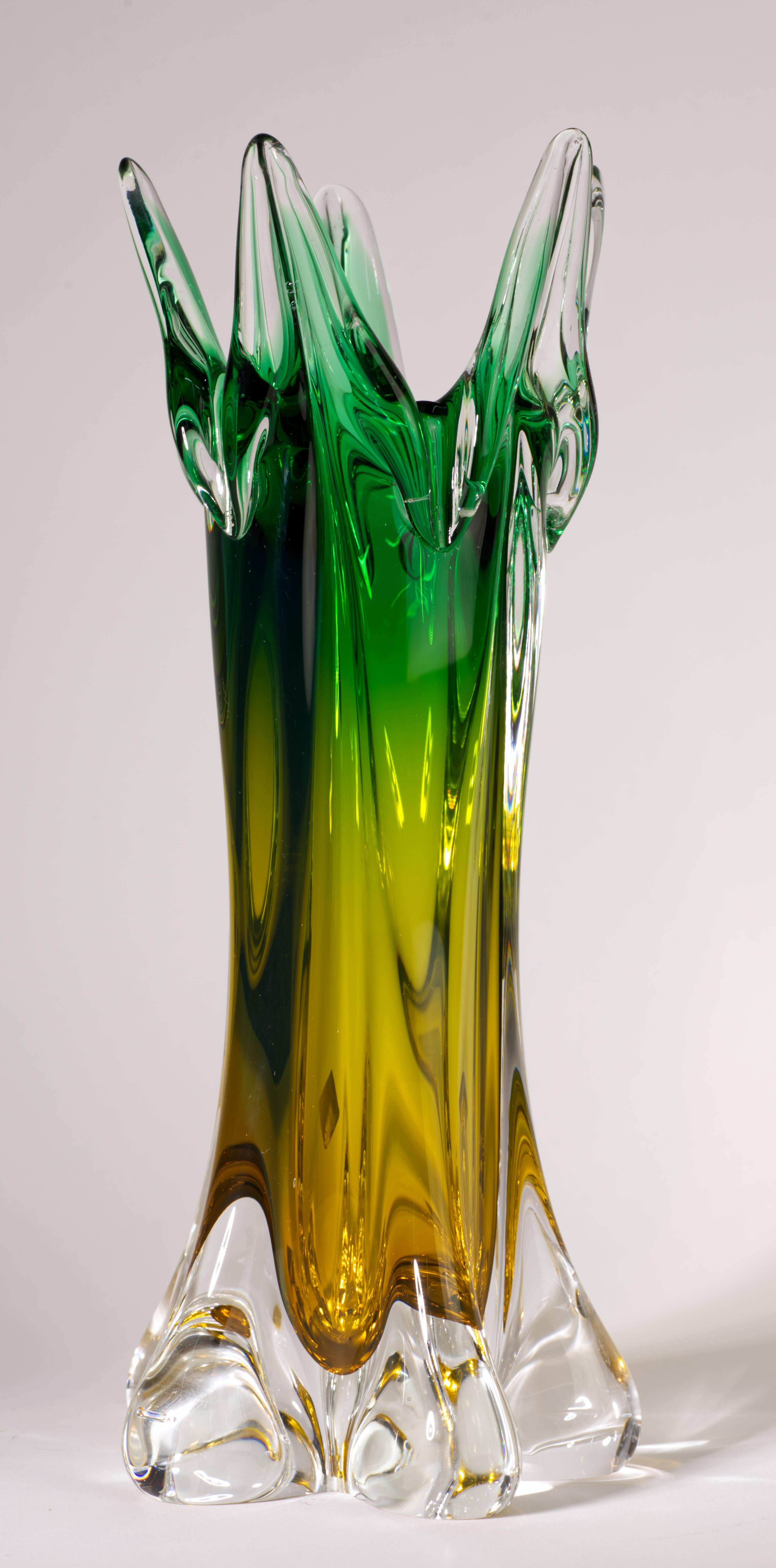 Mid-Century Modern Josef Hospodka for Chribska Glasswork Sommerso Ombre Vase, Czech Art Glass