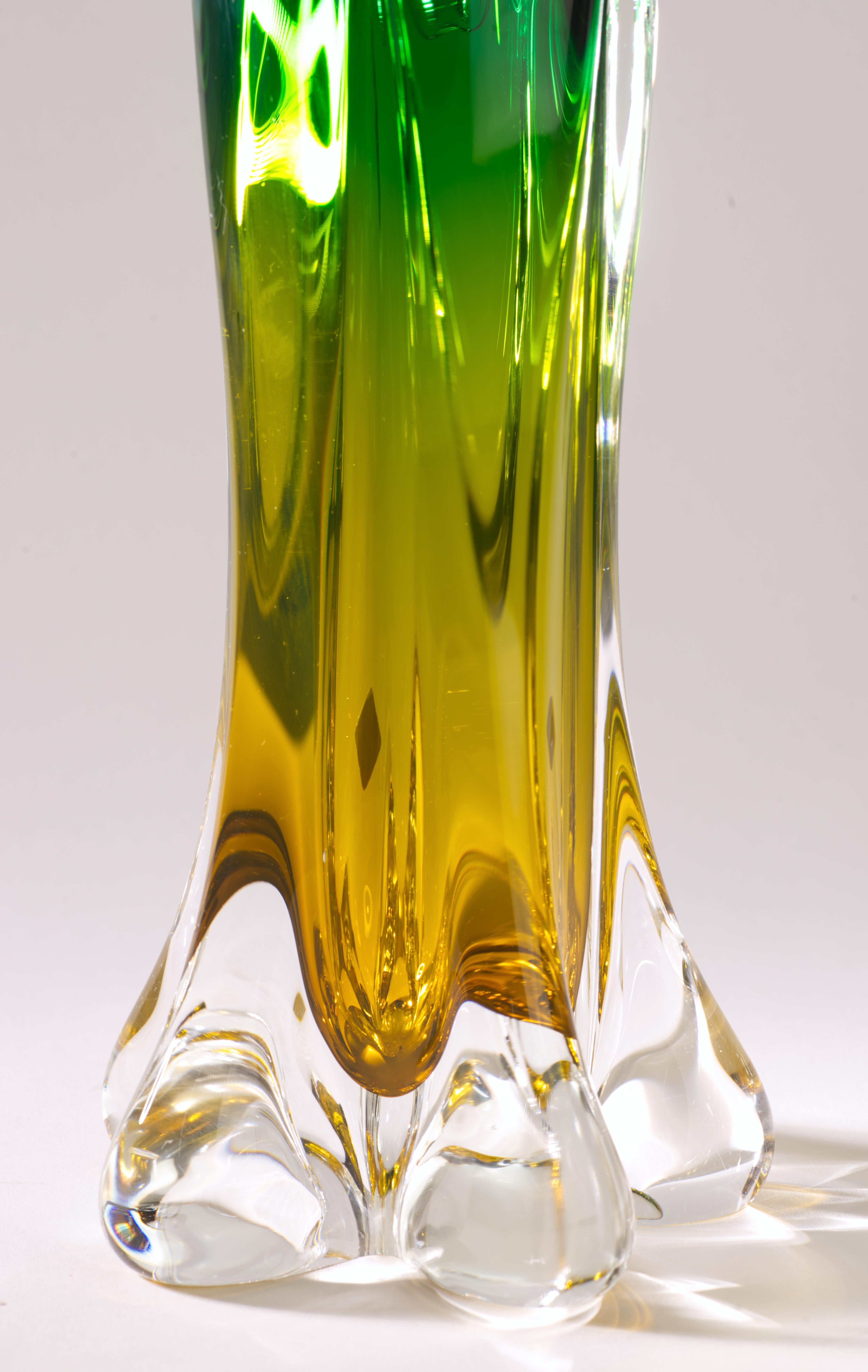 Hand-Crafted Josef Hospodka for Chribska Glasswork Sommerso Ombre Vase, Czech Art Glass
