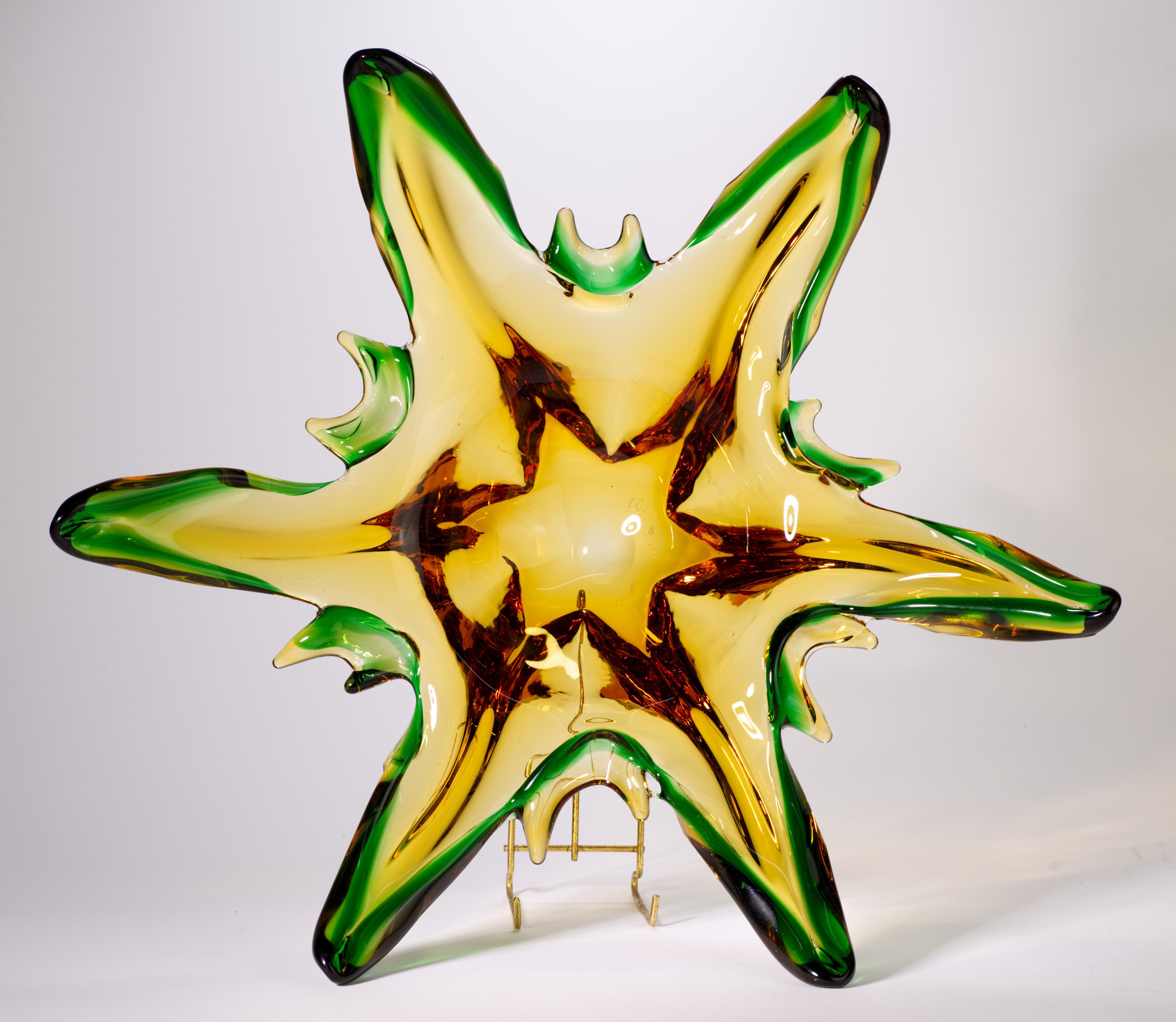 Bol ambré et vert Josef Hospodka pour Chribska Glassworks, verre d'art tchèque en vente 3