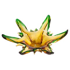 Bol ambré et vert Josef Hospodka pour Chribska Glassworks, verre d'art tchèque