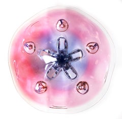 Josef Hospodka Gran cuenco de vidrio artístico Chribska rosa púrpura, Checoslovaquia, Años 60