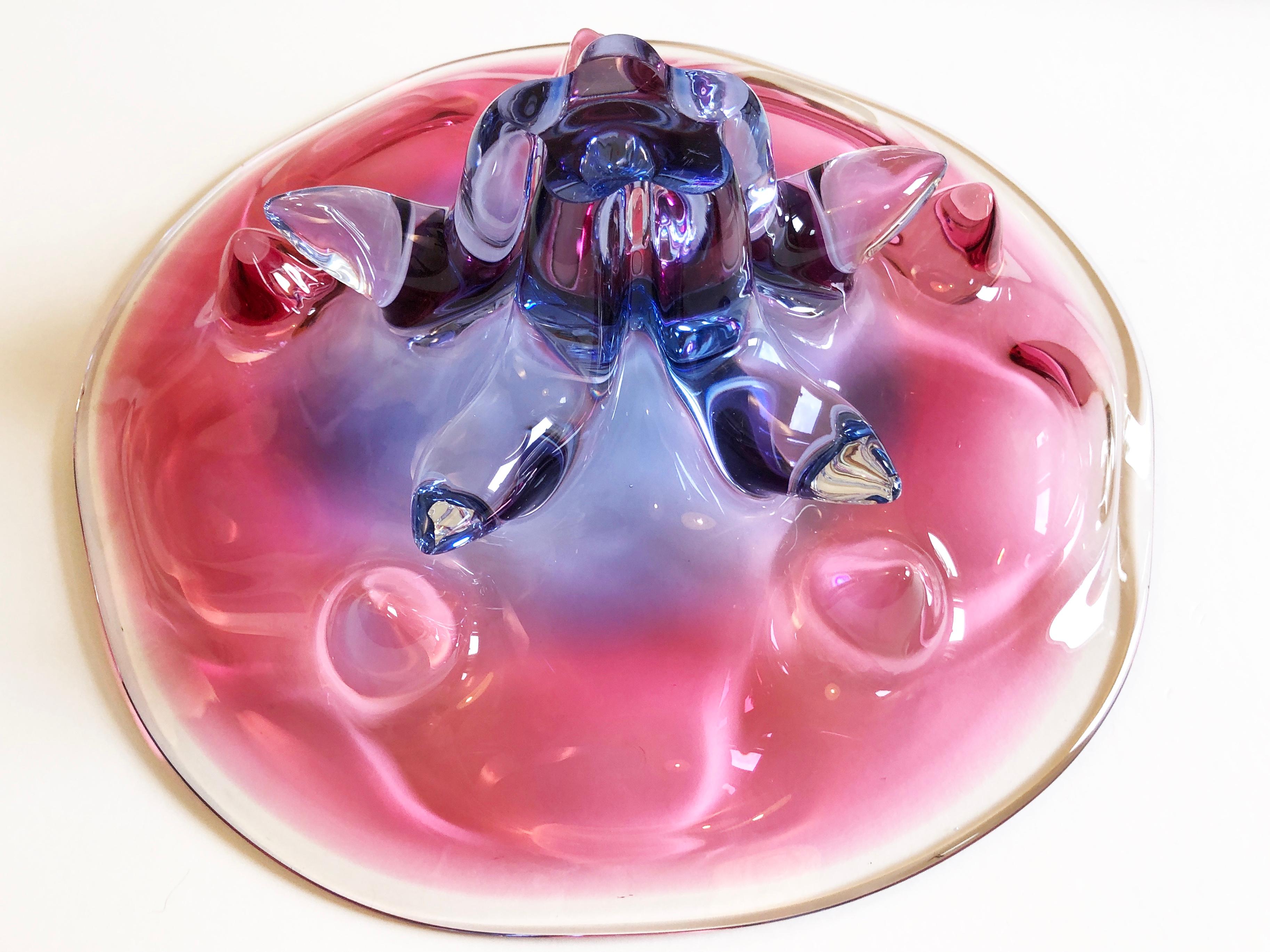 Josef Hospodka Large Pink Purple Art Glass Chribska Glass Bowl, Czech, 1960s In Good Condition In Andernach, DE