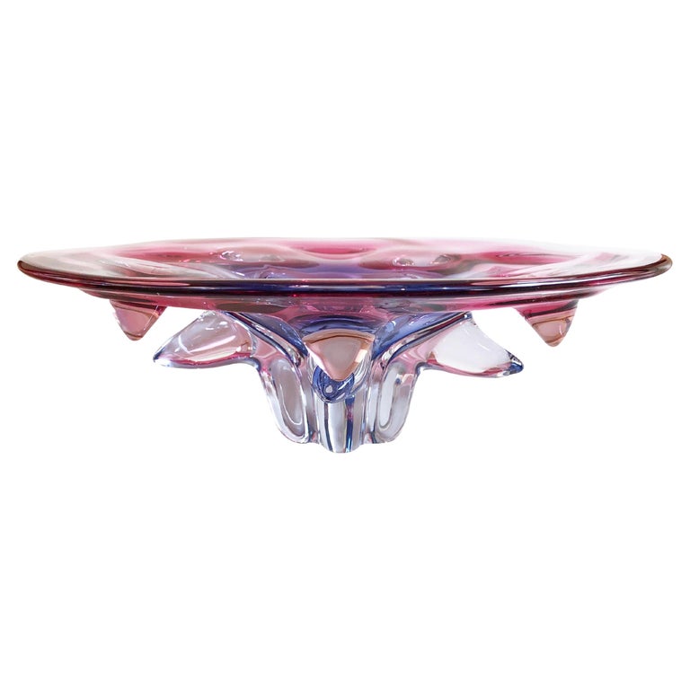 Josef Hospodka Large Pink Purple Art Glass Chribska Glass Bowl