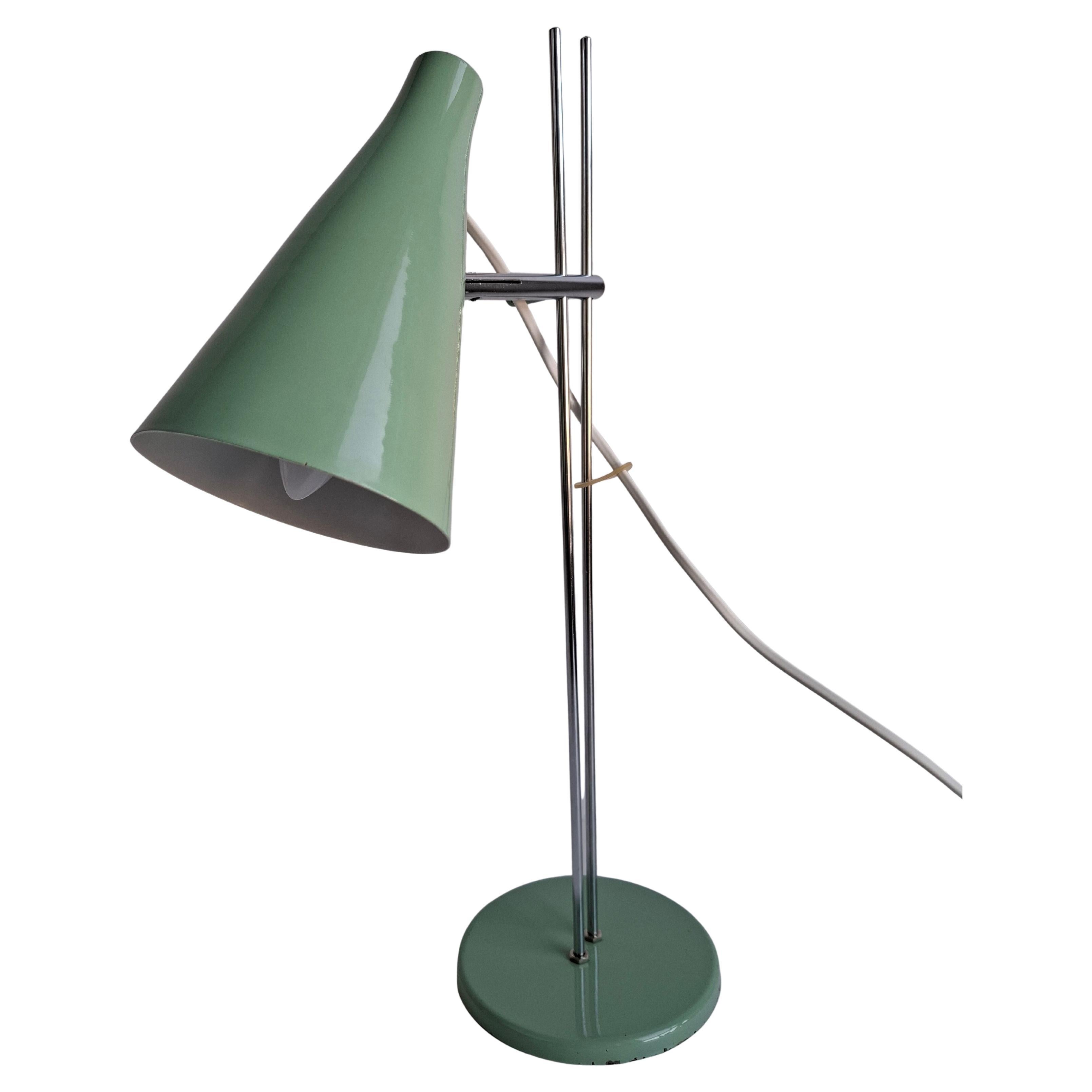 Josef Hůrka for Lidokov Midcentury Modern Table Lamp in Green Metal and Chrome For Sale
