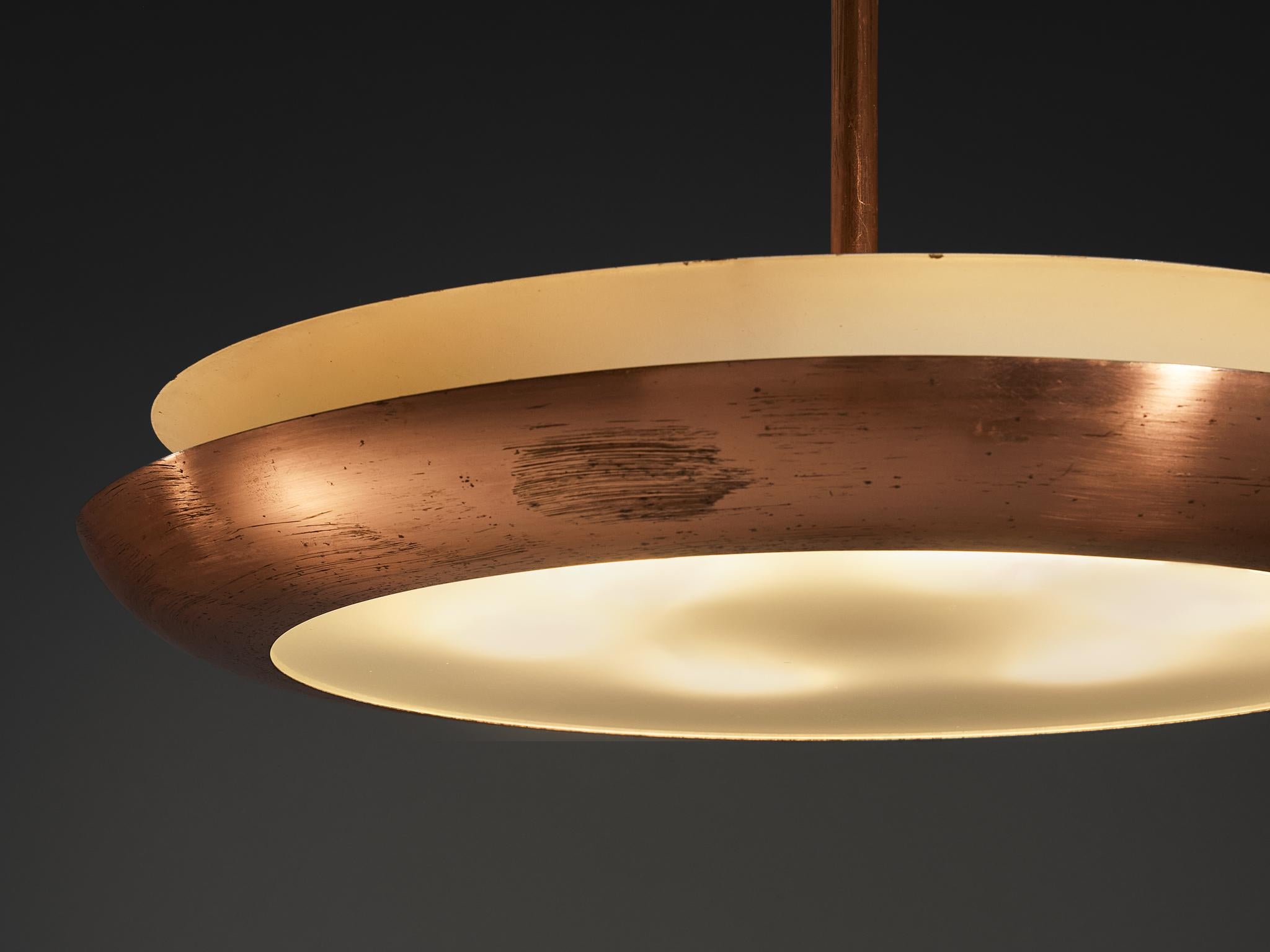 Czech Josef Hurka for Napako Pendant Ceiling Light in Copper and Glass