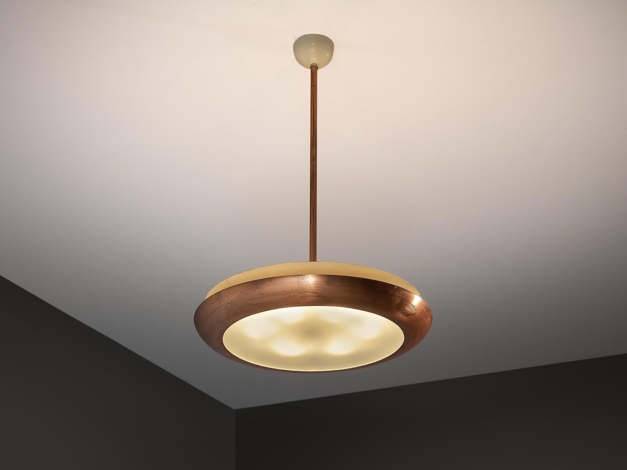 Josef Hurka for Napako Pendant Ceiling Light in Copper and Glass In Good Condition In Waalwijk, NL