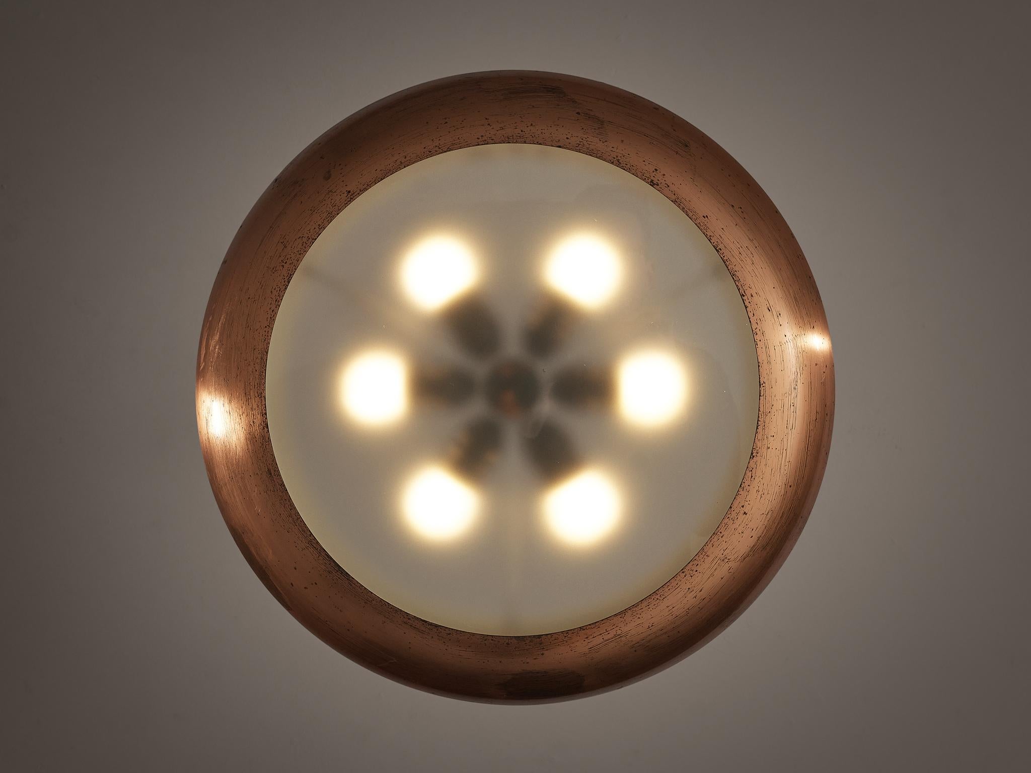 Mid-20th Century Josef Hurka for Napako Pendant Ceiling Light in Copper and Glass