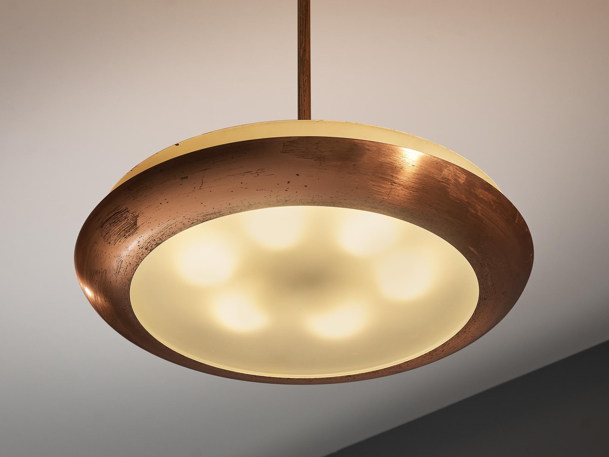 Josef Hurka for Napako Pendant Ceiling Light in Copper and Glass 1