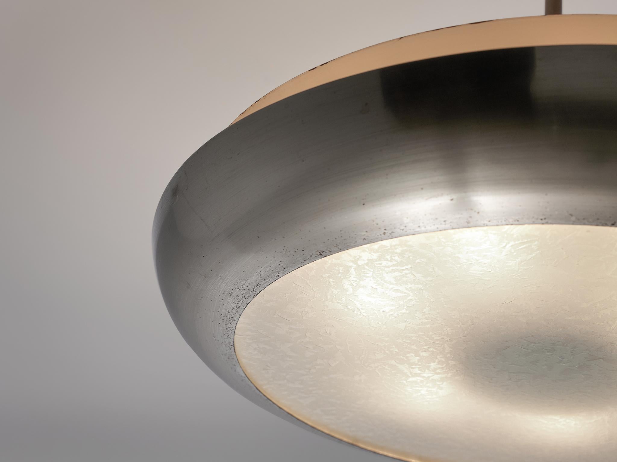 Josef Hurka for Napako Round Pendant Lamp in Silver In Good Condition In Waalwijk, NL