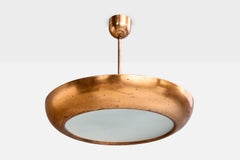 Josef Hurka, Pendelleuchte, Kupfer, Glas, Tschechische Republik, 1950er Jahre