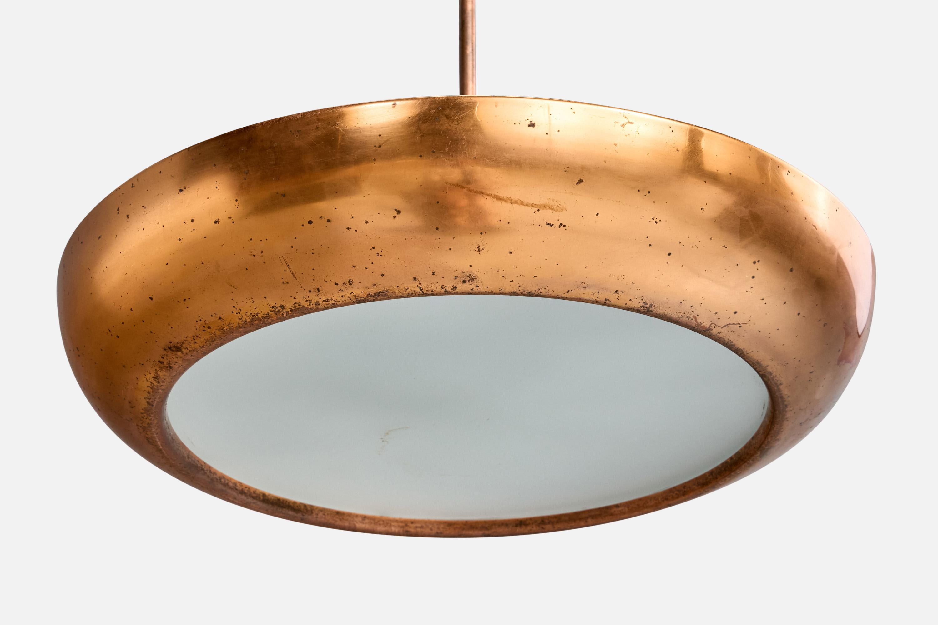Josef Hurka, Pendelleuchte, Kupfer, Glas, Tschechische Republik, 1950er Jahre im Zustand „Gut“ im Angebot in High Point, NC