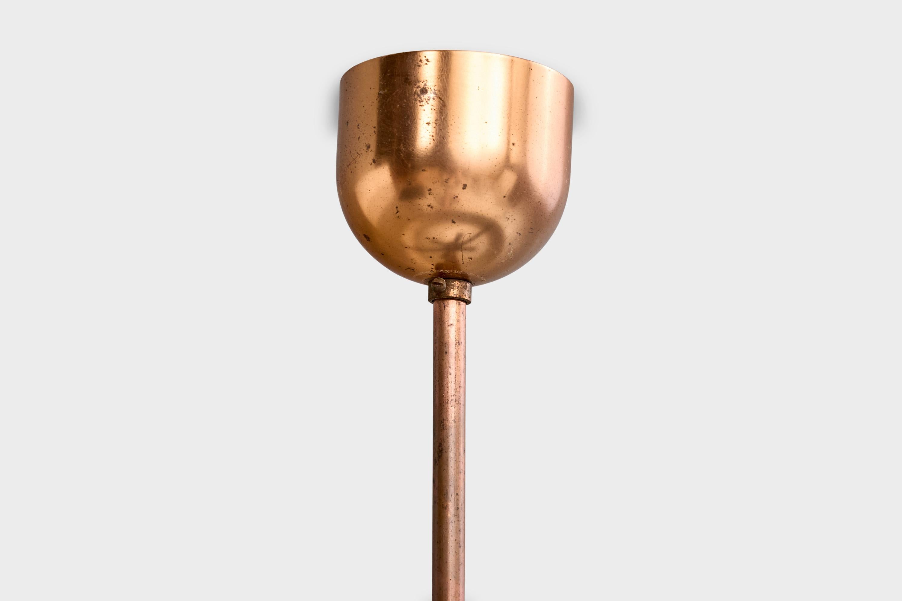 Josef Hurka, Pendelleuchte, Kupfer, Glas, Tschechische Republik, 1950er Jahre im Angebot 2