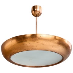 Josef Hurka, Pendant Light, Copper, Glass, Czech Republic, 1950s