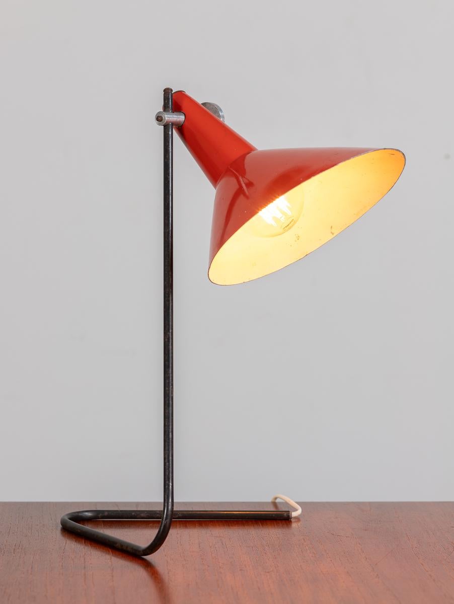 Mid-Century Modern Josef Hurka Red Industrial Desk Lamp For Sale