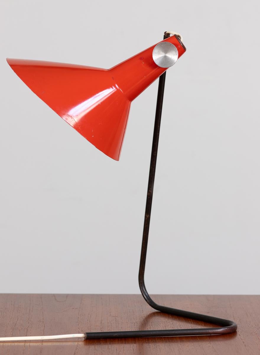 Enameled Josef Hurka Red Industrial Desk Lamp For Sale