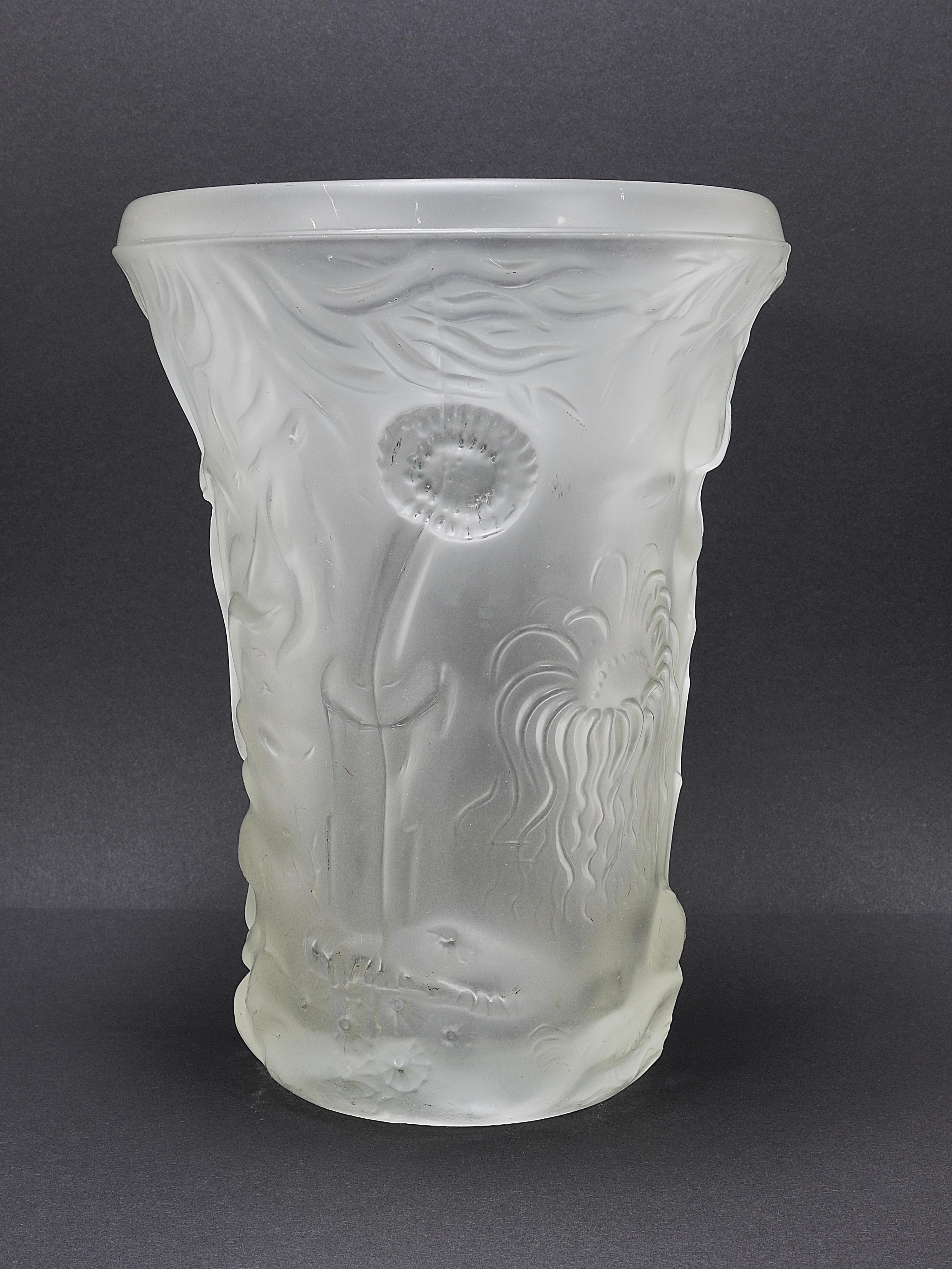 Tchèque Josef Inwald Art déco Grand vase Barolac en verre d'art aquarium, Bohemia, années 1930 en vente