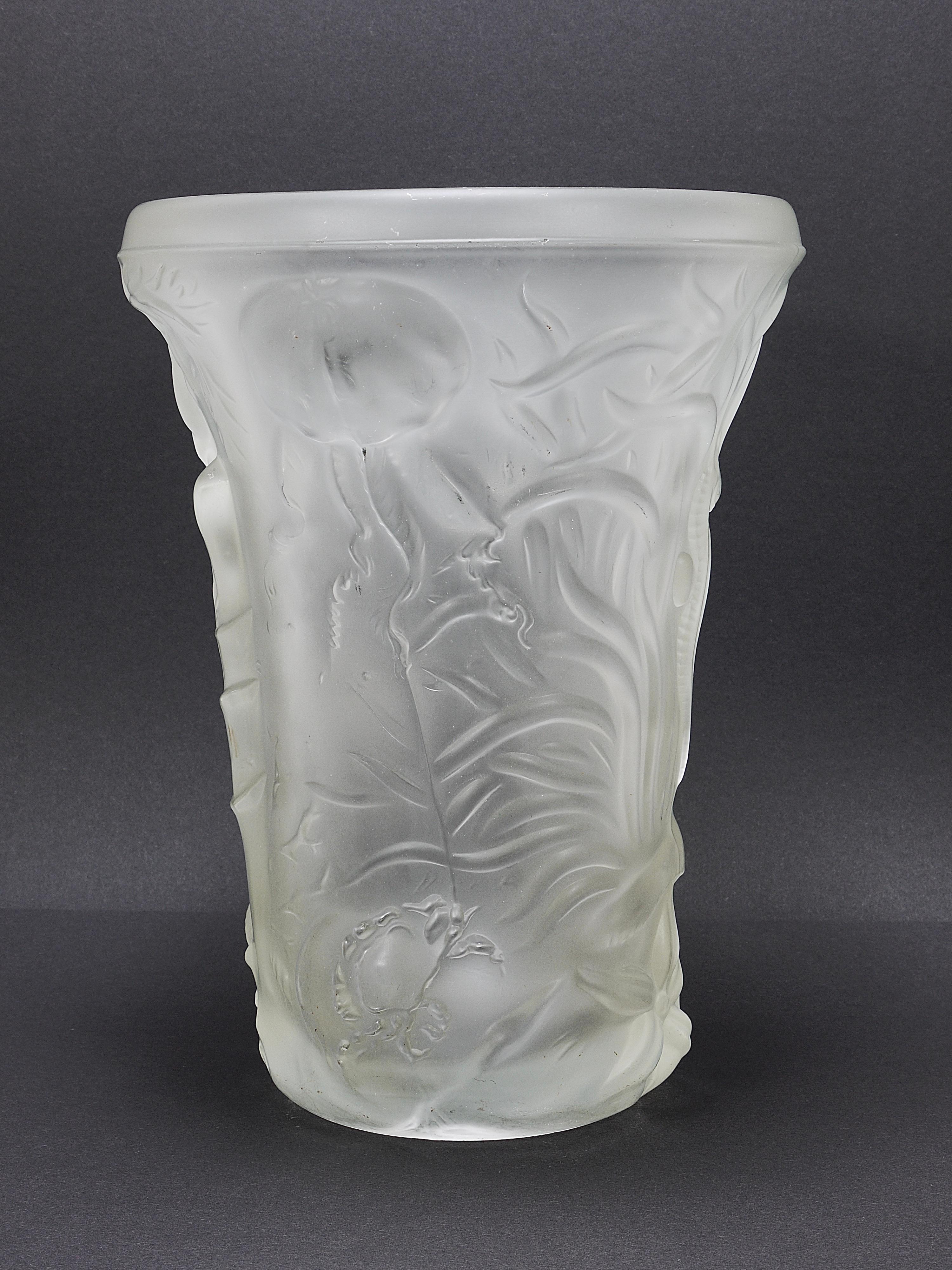 Frosted Josef Inwald Art Deco Large Aquarium Art Glass Barolac Vase, Bohemia, 1930s For Sale