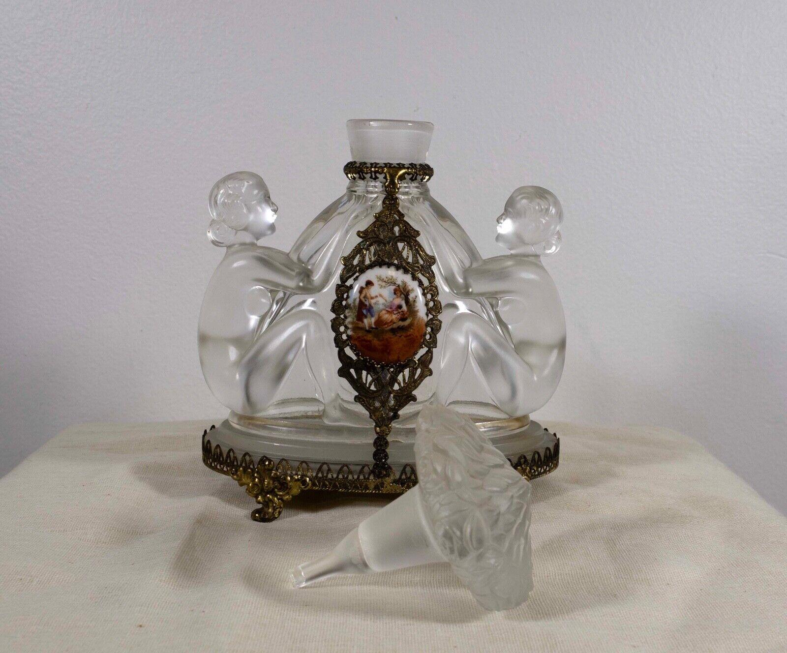 Flacon de parfum en verre Art Déco tchèque nu en porcelaine Josef Inwald, années 30 en vente 4