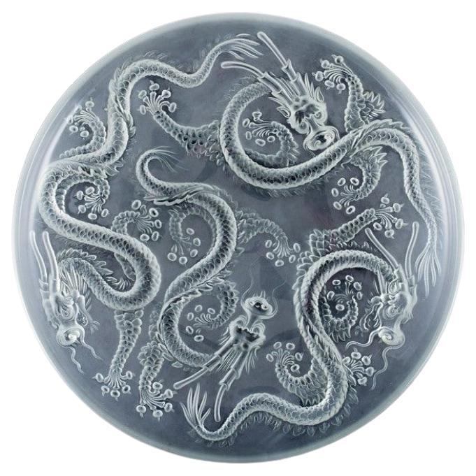 Josef Inwald, large art glass bowl in Barolac glass, with oriental style dragons For Sale