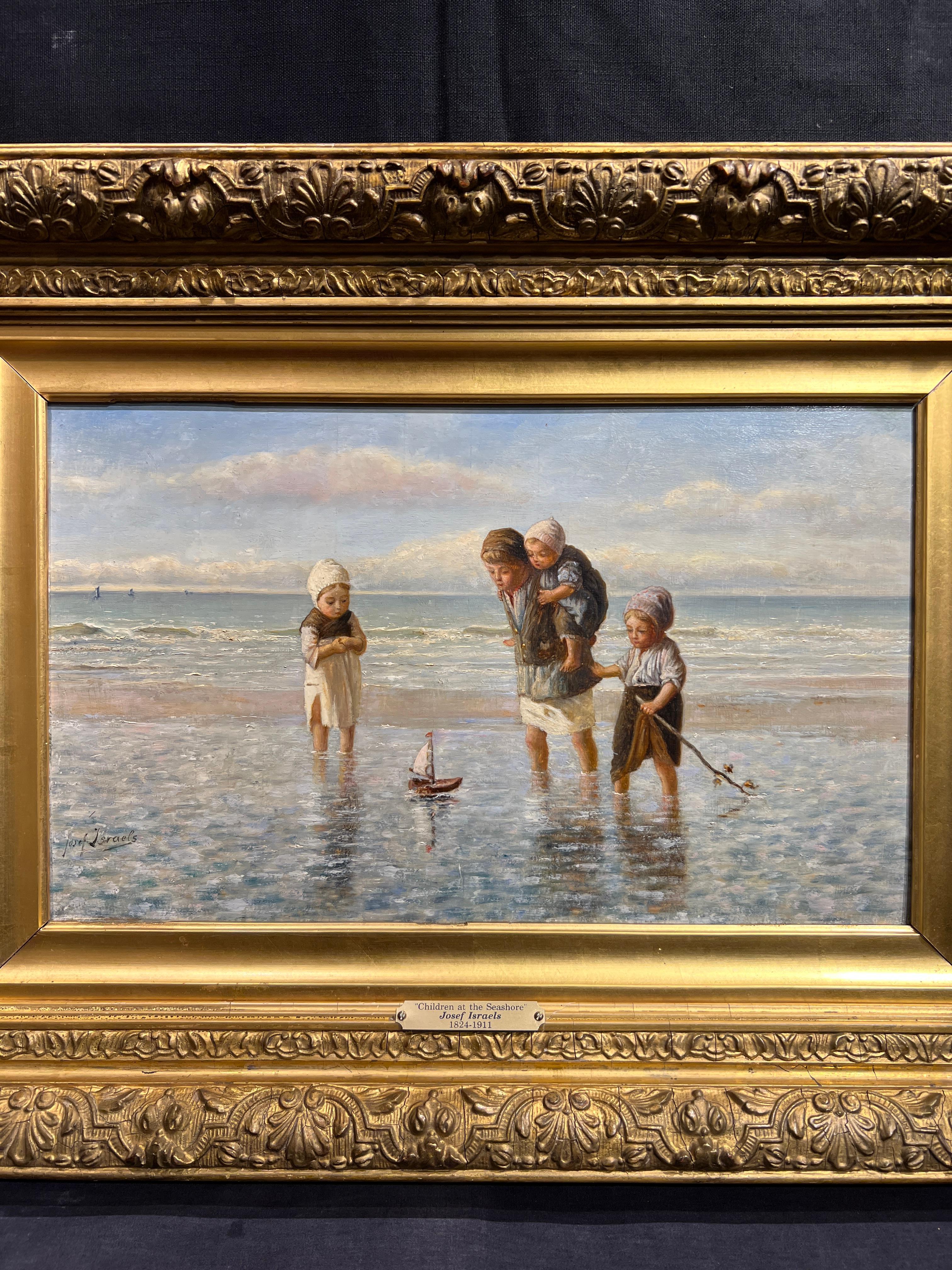 Children at the Seashore - Realist Painting by Josef Israels