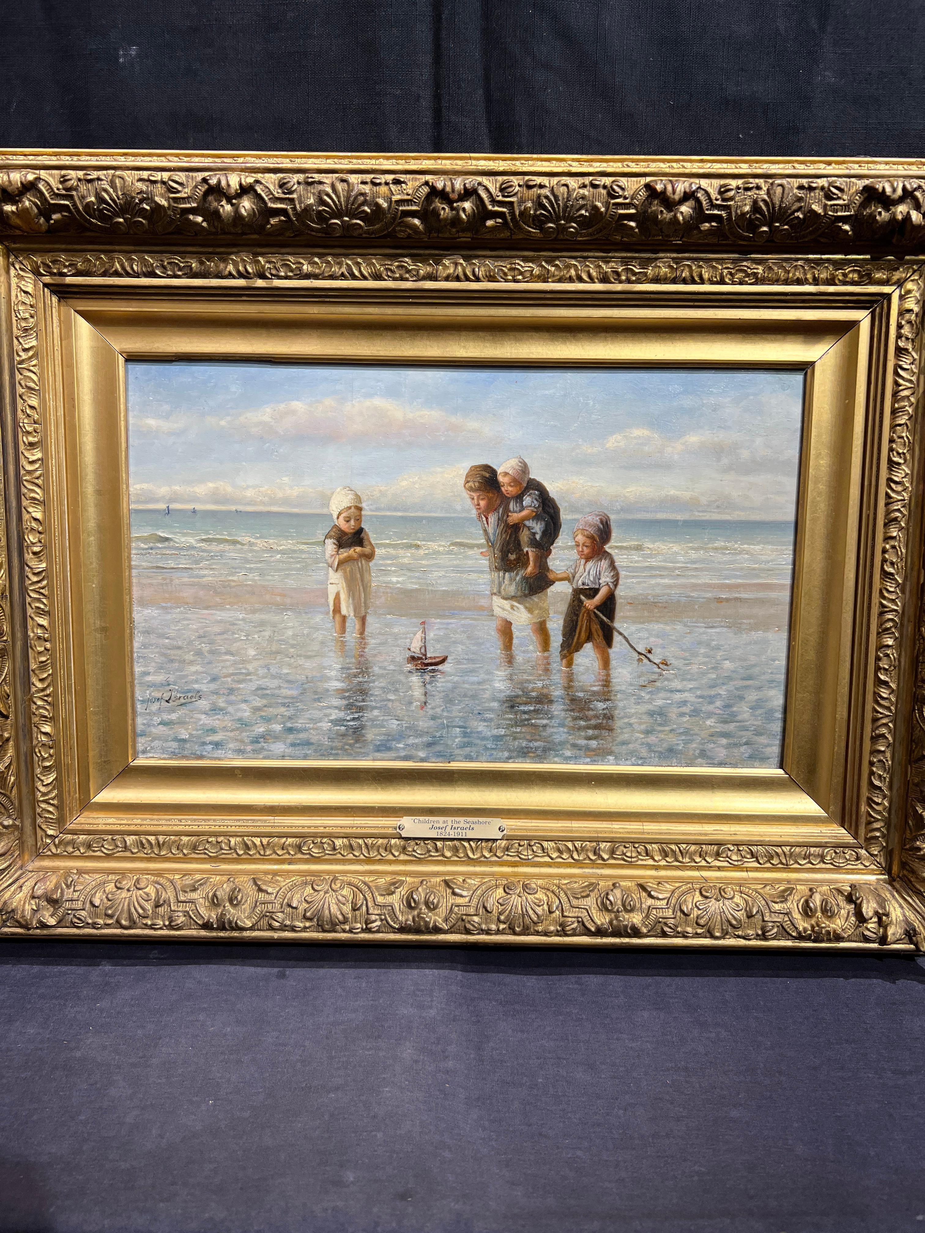 Kinder am Meeresstrand (Grau), Figurative Painting, von Josef Israels