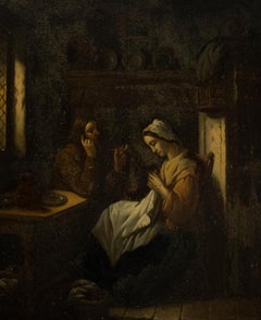 Josef Israels (1824-1911) - Scuola olandese 1862 Olio, Una sera d'inverno