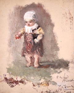 Portrait of Marian Pritchett - Hague School Oil, Child by Jozef Israels