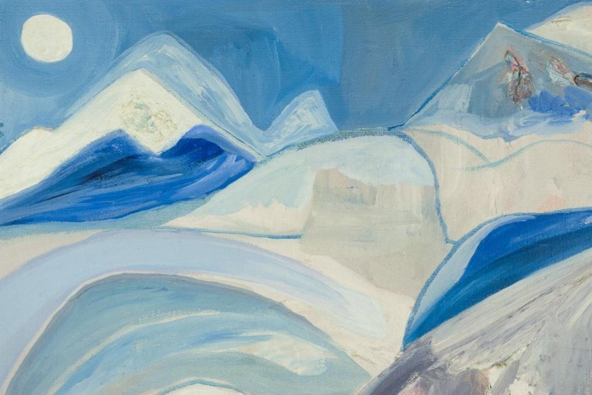 Modern Josef José, listed French artist. Oil on canvas. Snow-covered mountain landscape For Sale