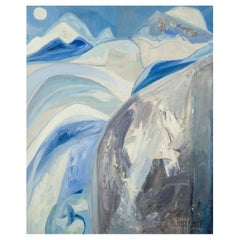 Josef José, artiste français répertorié. Huile sur toile. Paysage de montagne recouvert de neige