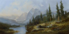 Large Mid 20th Century Austrian Panoramic Alpine Landscape Oil Painting J Kugler
