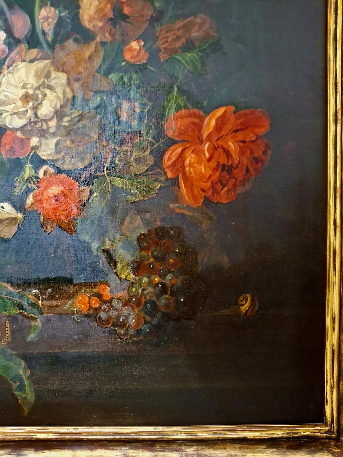 Attributed to Josef Lauer, Still Life with Roses, Tulips, Apples and Butterflies For Sale 4
