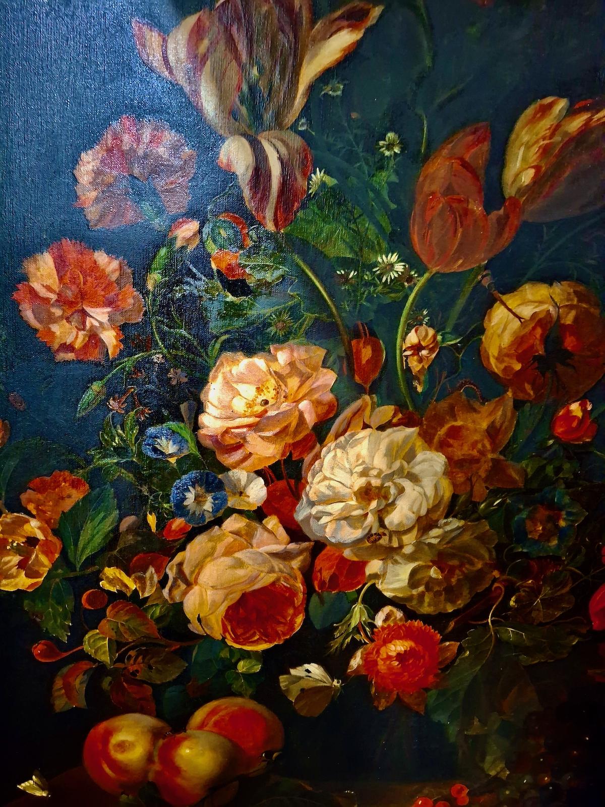 Attributed to Josef Lauer, Still Life with Roses, Tulips, Apples and Butterflies For Sale 5