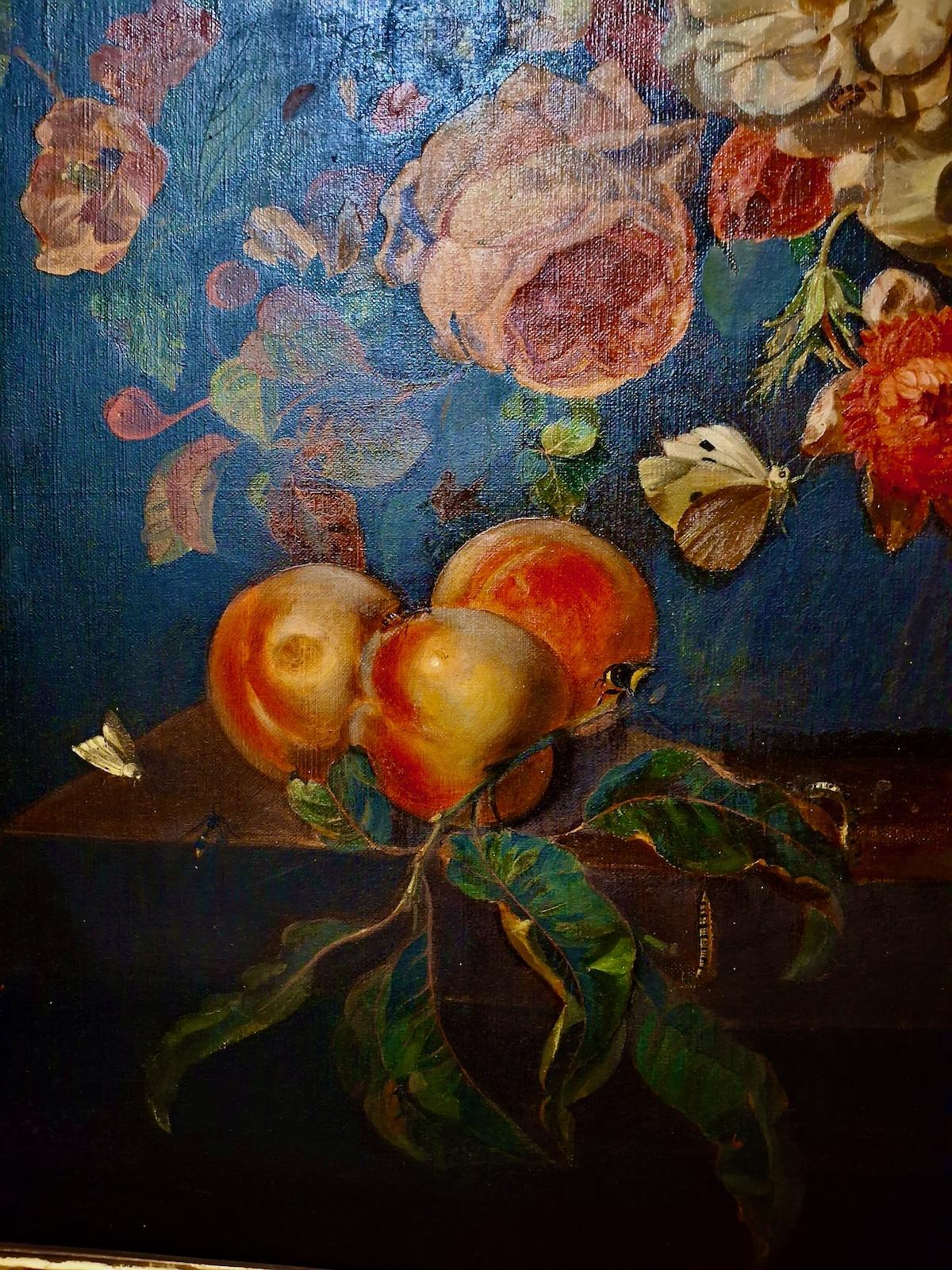 Attributed to Josef Lauer, Still Life with Roses, Tulips, Apples and Butterflies For Sale 6