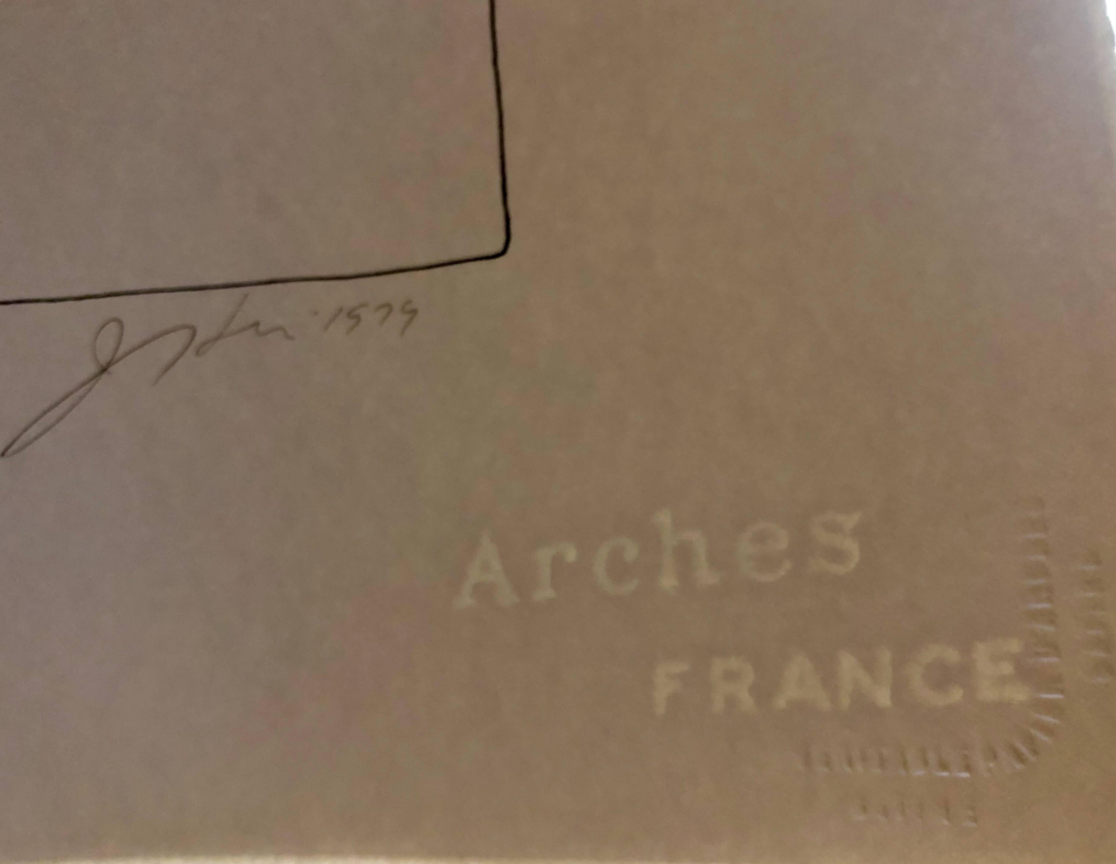 Sur papier français d'Arches filigrané avec cachet de l'éditeur en relief. Signé à la main au crayon, daté et numéroté. Le tirage est de 175 exemplaires.
il existe trois états de la même image, chacun avec un niveau de détail et de couleur
