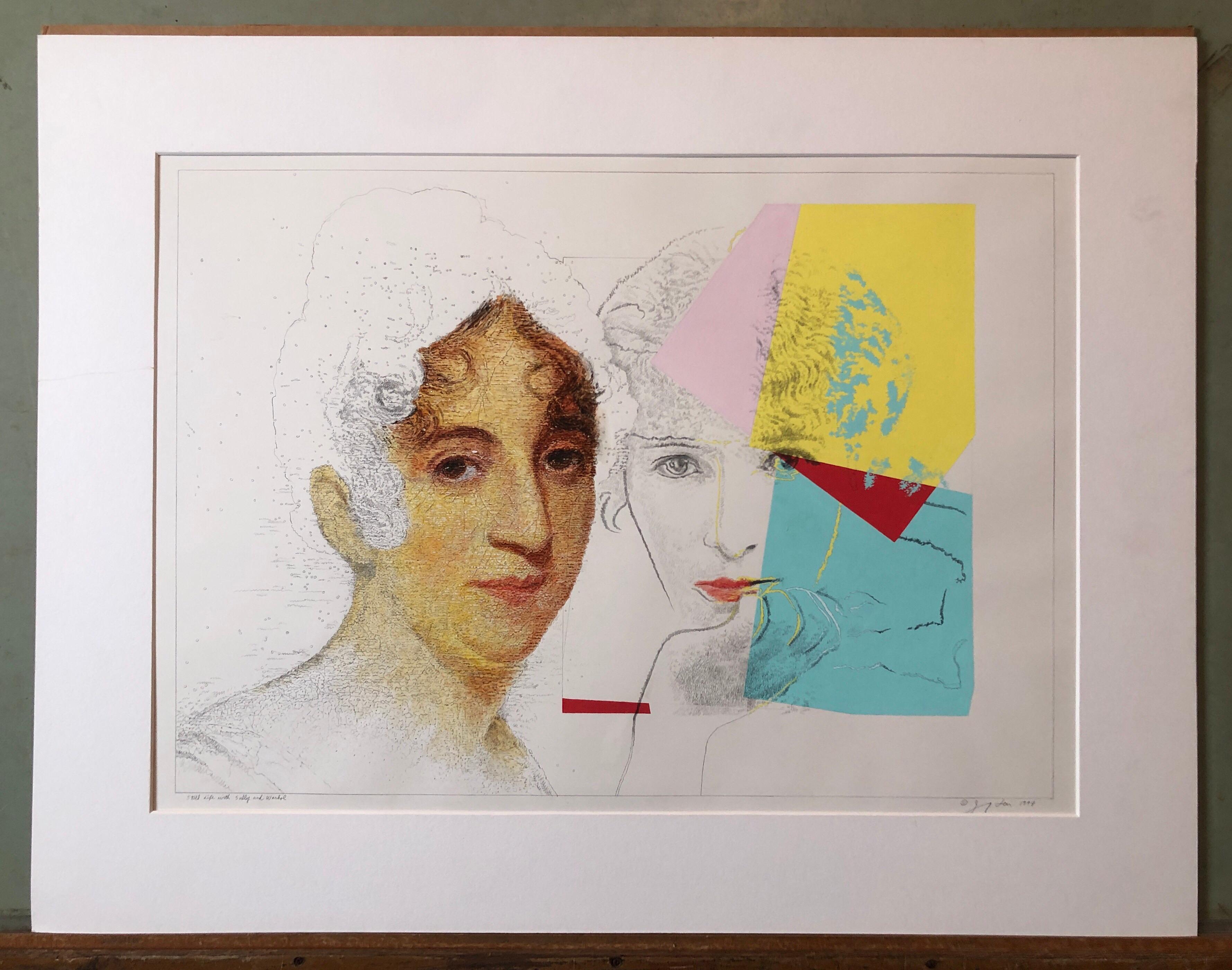 Still Life with Sully and Warhol, Pop Art Mixed Media Signed Painting Drawing For Sale 8