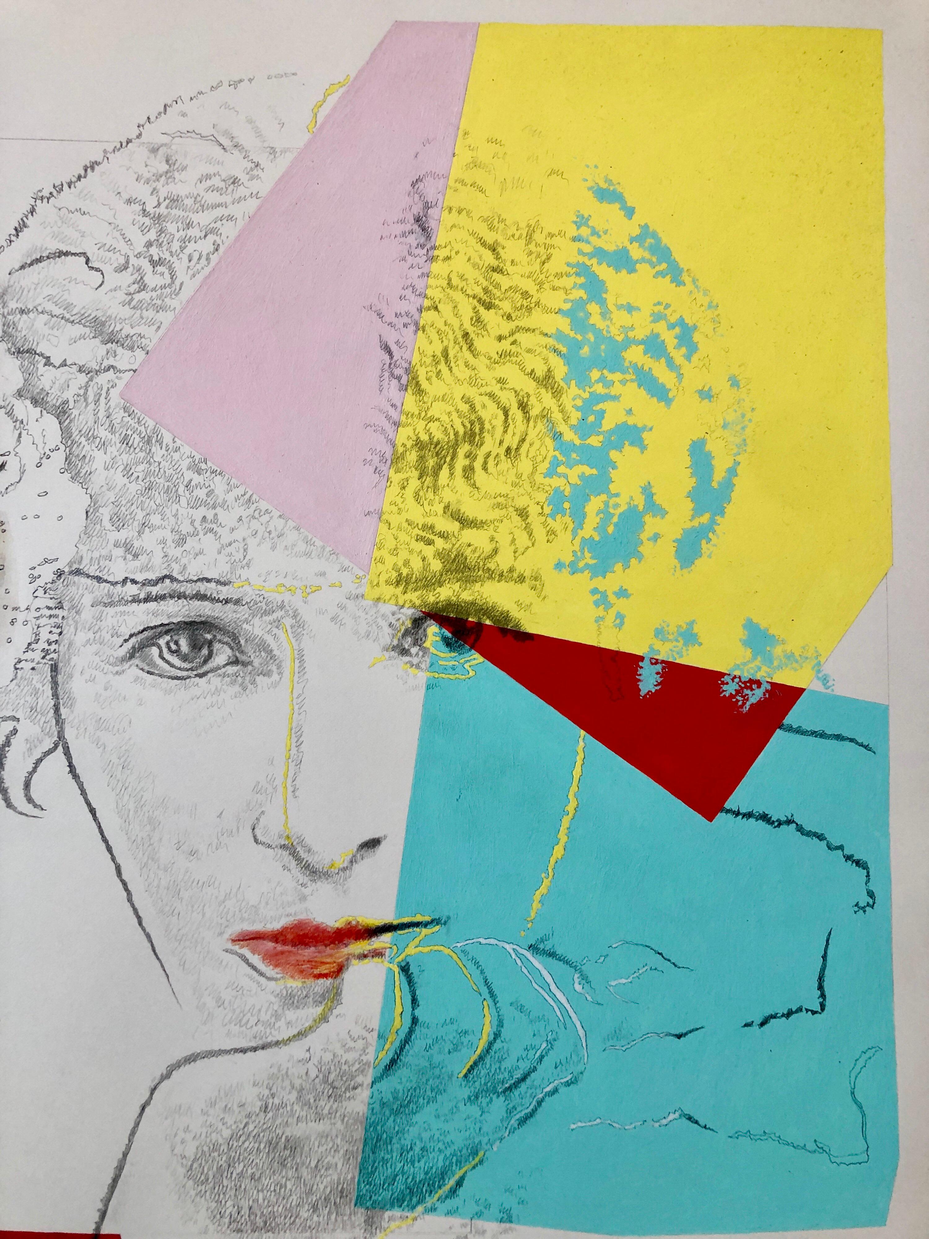 Still Life with Sully and Warhol, Pop Art Mixed Media Signed Painting Drawing - Gray Figurative Print by Josef Levi