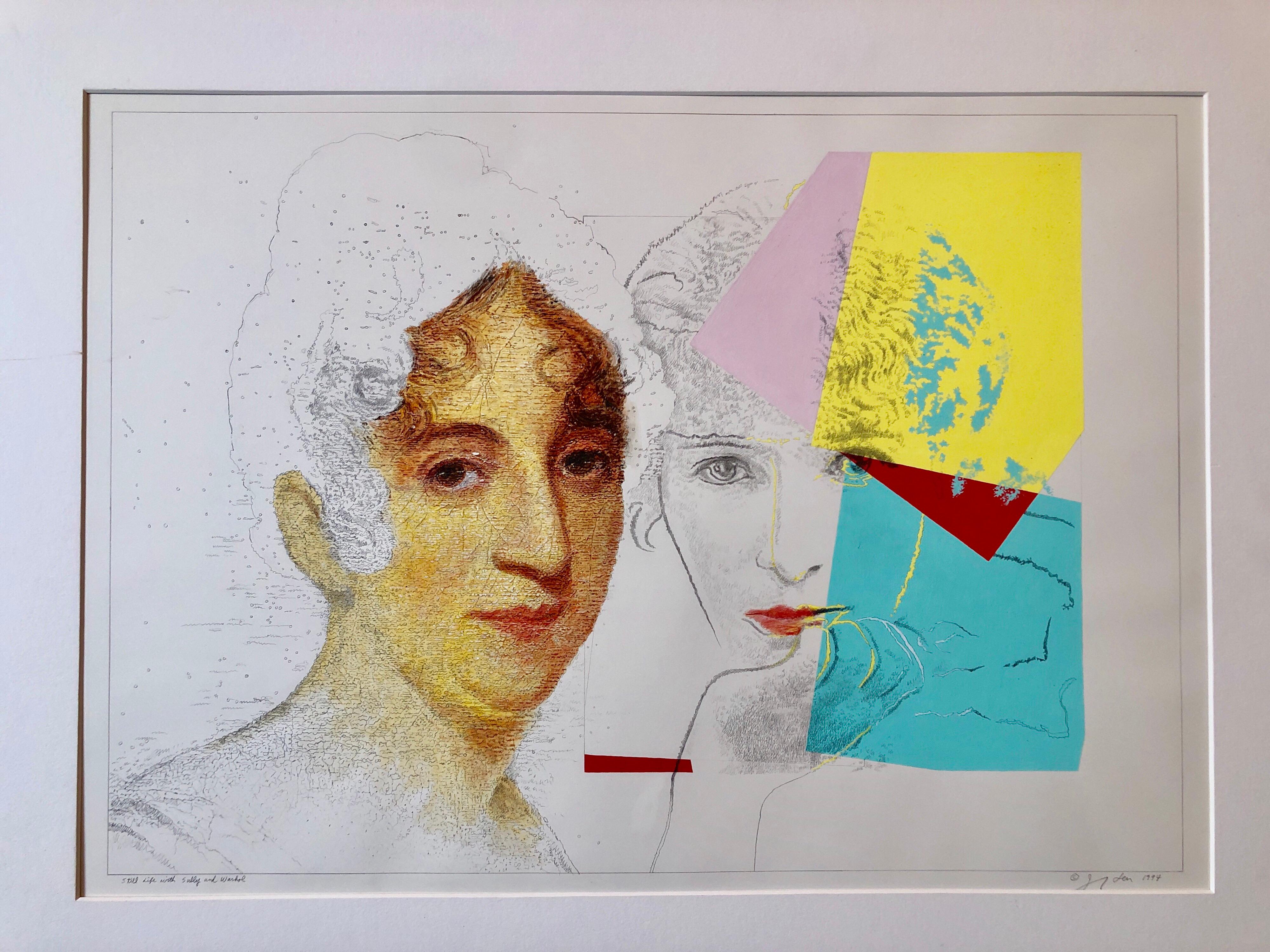 Still Life with Sully and Warhol, Pop Art Mixed Media Signed Painting Drawing For Sale 1
