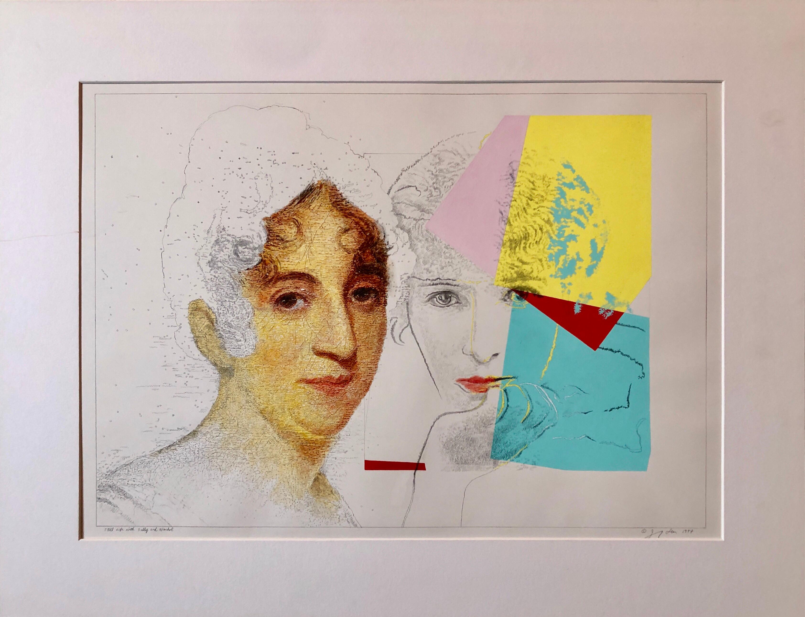 Nature morte avec Sully et Warhol, Pop Art Mixed Media Signed Painting Drawing en vente 4
