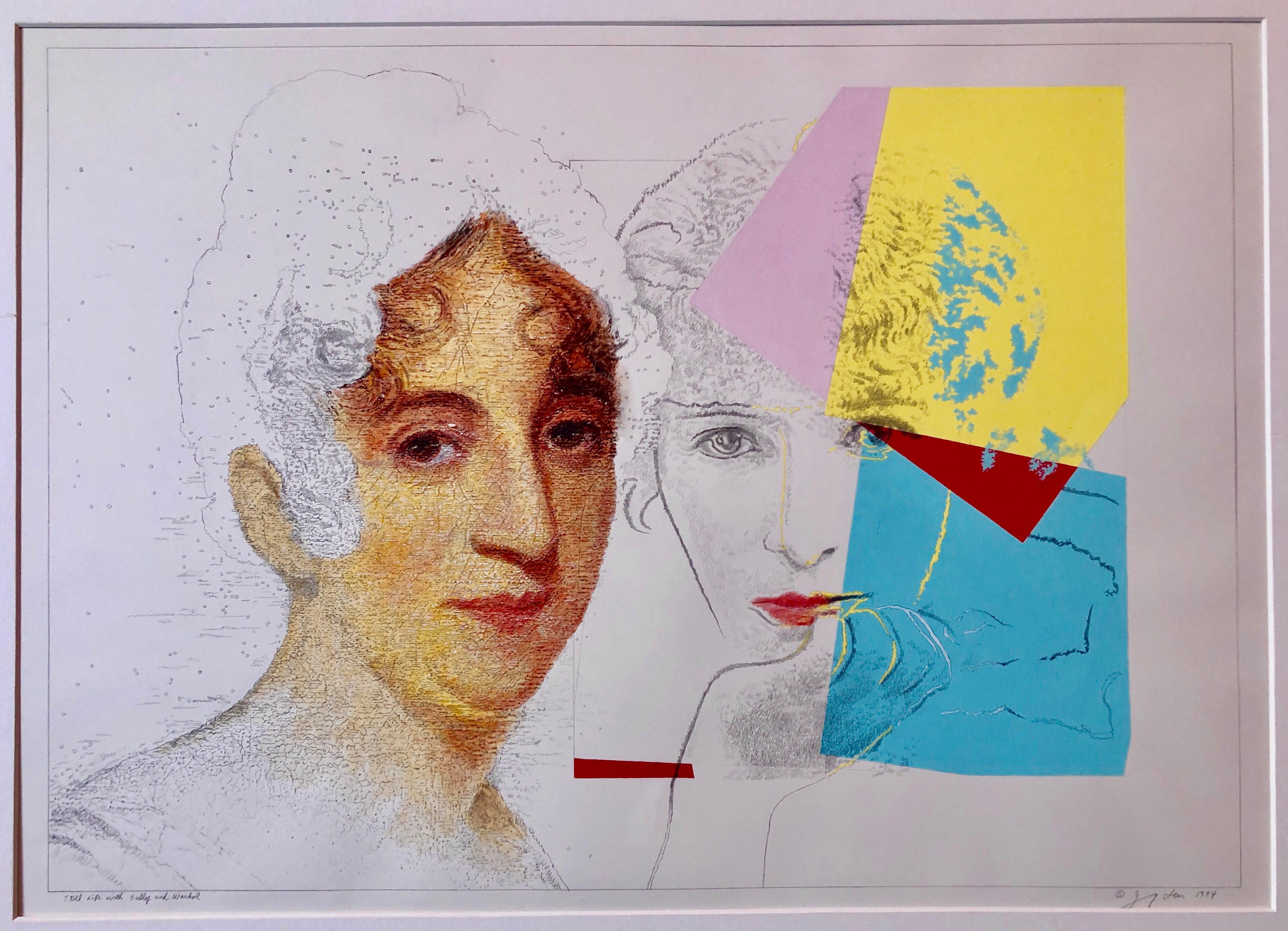 Figurative Print Josef Levi - Nature morte avec Sully et Warhol, Pop Art Mixed Media Signed Painting Drawing