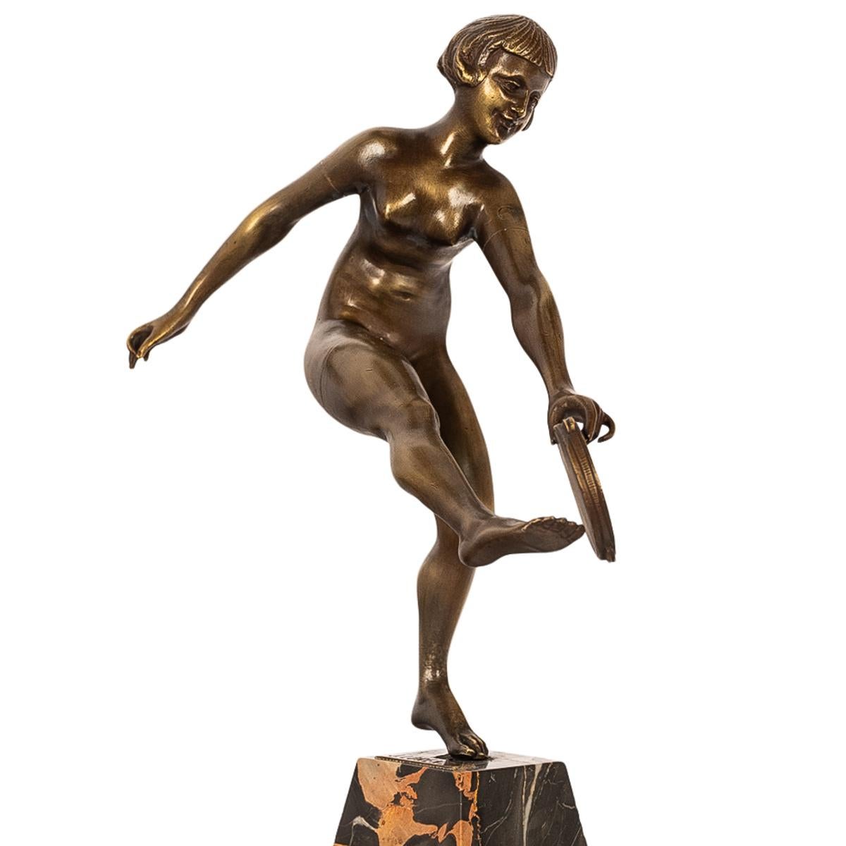 Antique Art Deco Bronze Sculpture Statue Female Nude Dancer Josef Lorenzl 1925 For Sale 2