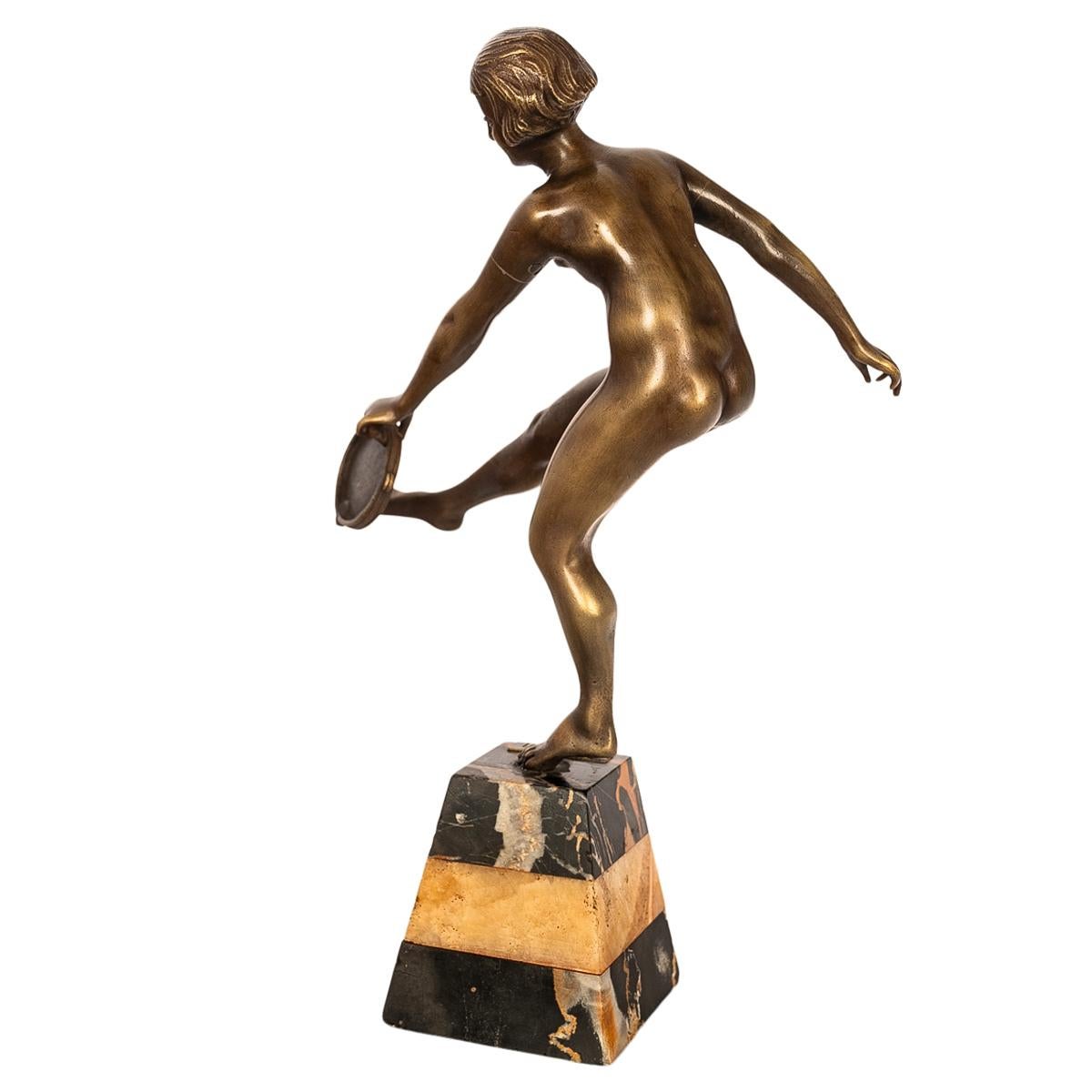 Antike Art Deco Bronze Skulptur Statue Weiblicher Akt Tänzer Josef Lorenzl 1925 im Angebot 7
