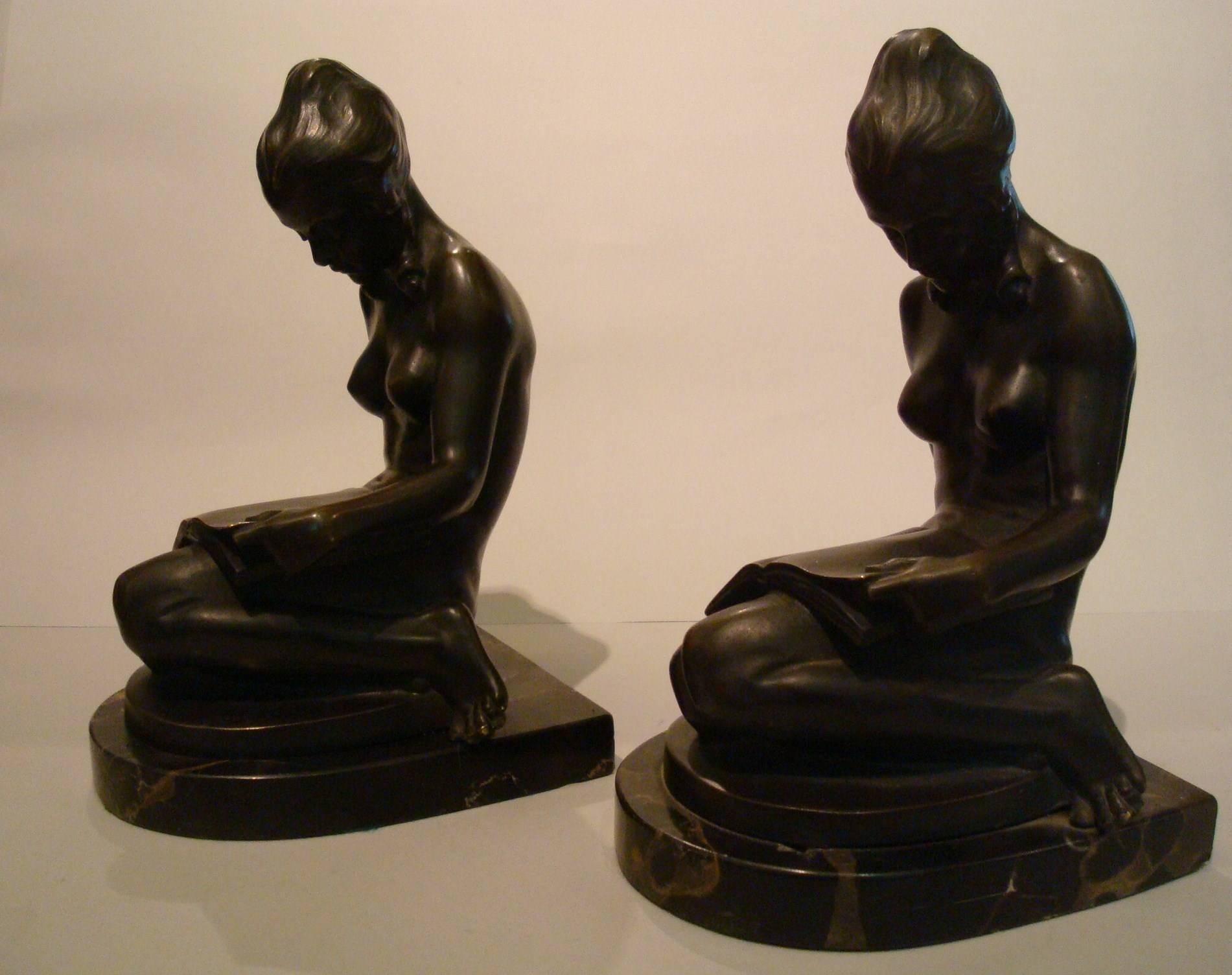 Josef Lorenzl Pair of Bronze Bookends, Naked Lady, Austria, 1920 9