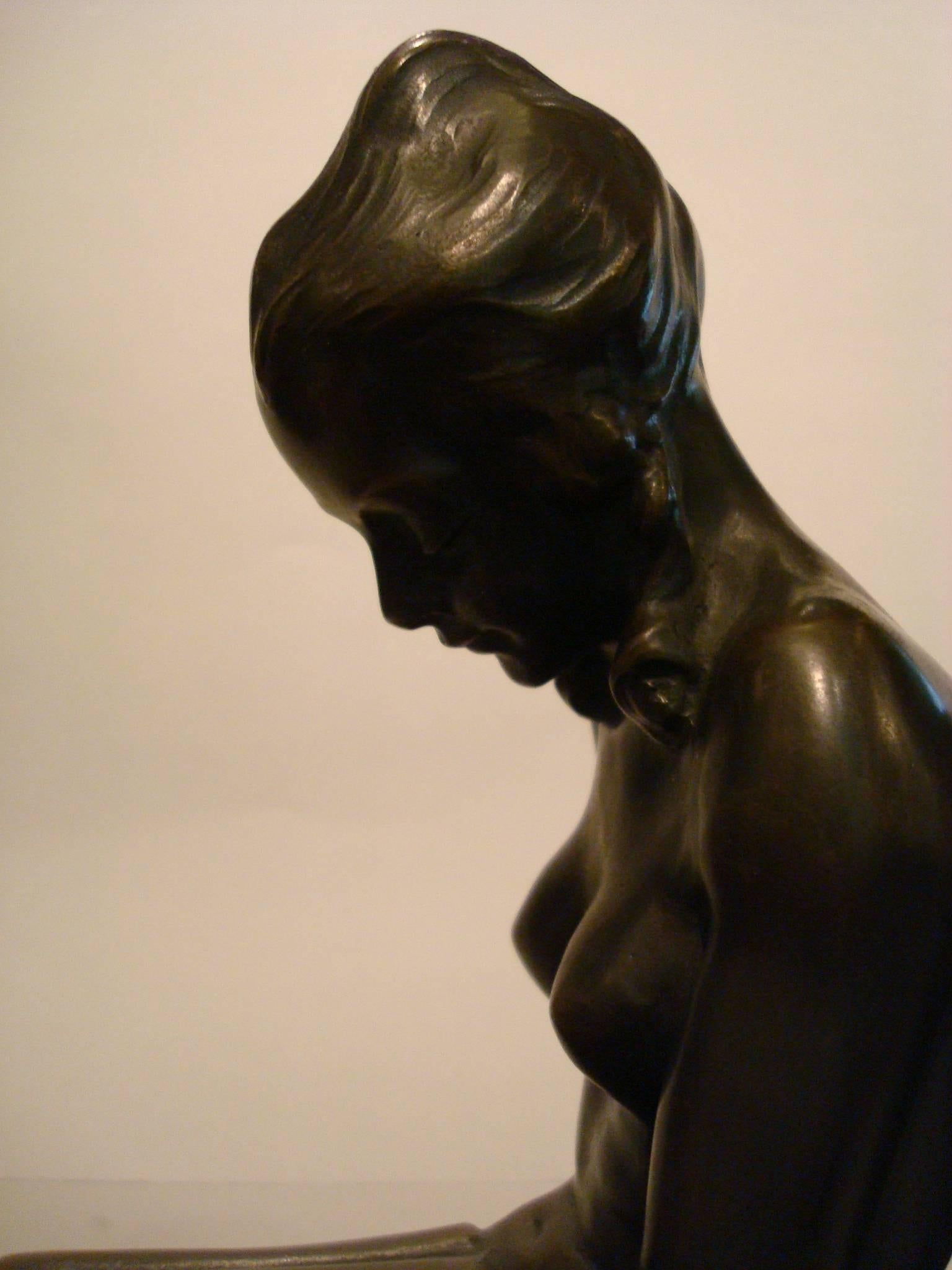 Josef Lorenzl Pair of Bronze Bookends, Naked Lady, Austria, 1920 13