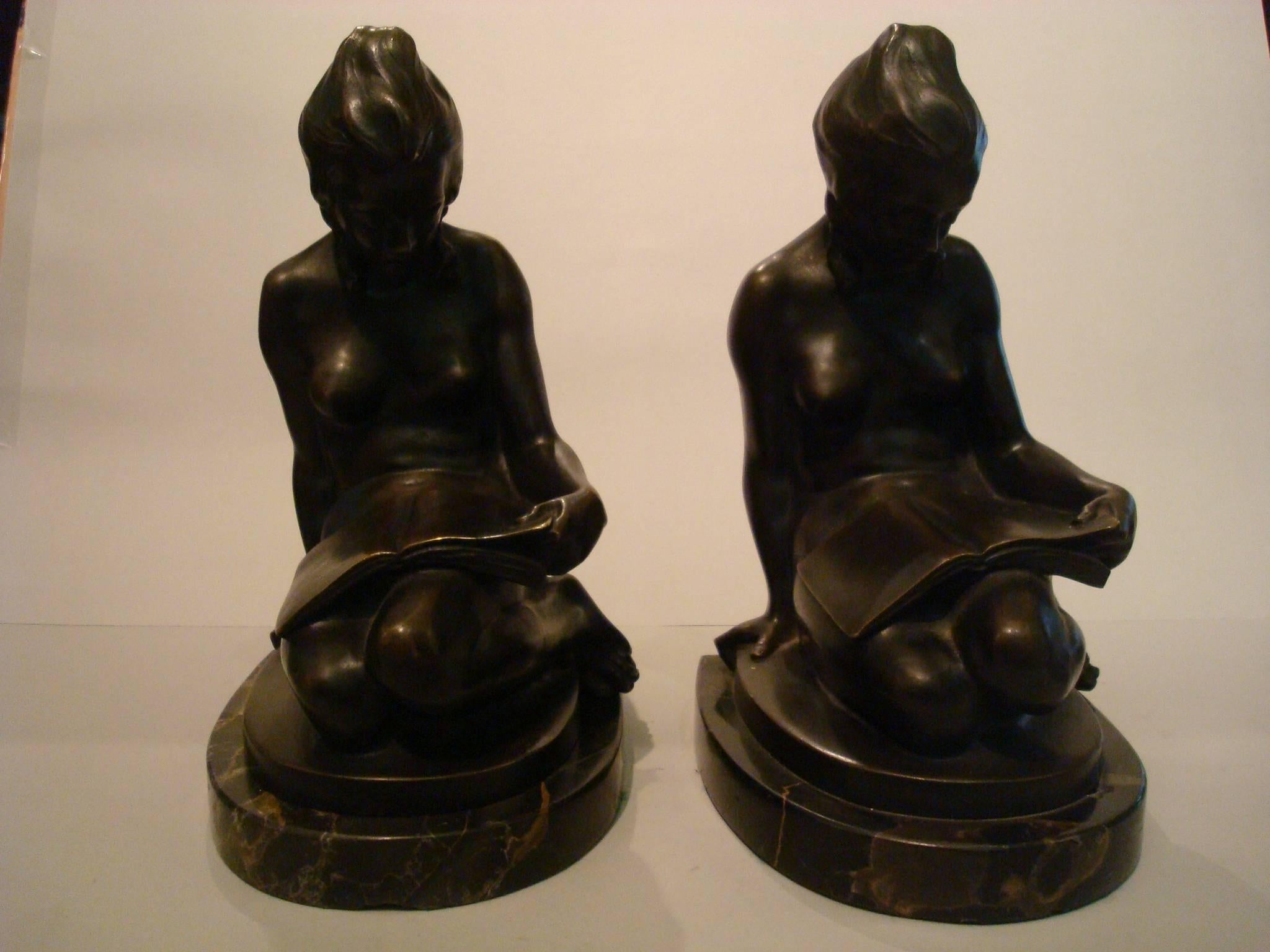 Josef Lorenzl Pair of Bronze Bookends, Naked Lady, Austria, 1920 2